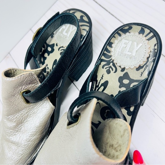 Fly London Wena Silver and Black Slingback Mules Size 41 - Picture 9 of 13